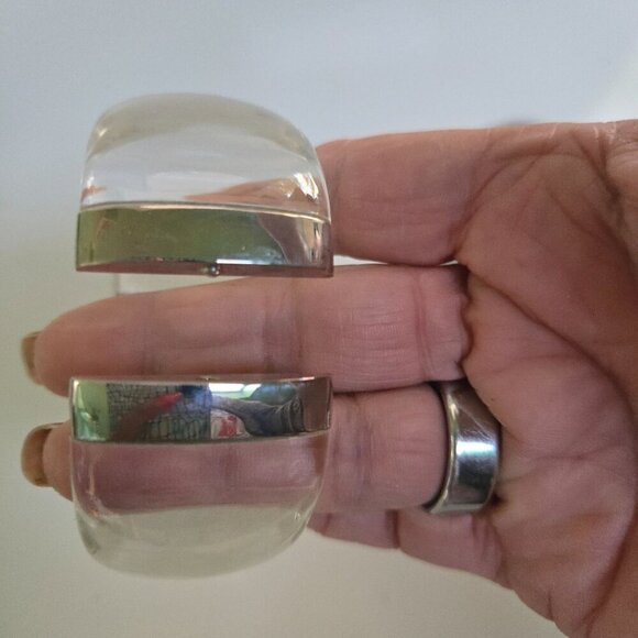 Vintage Lot Of 2 Retro Lucite Gray Moonglow/Clear Silvertone Hinged Clamper Brac - Picture 5 of 6